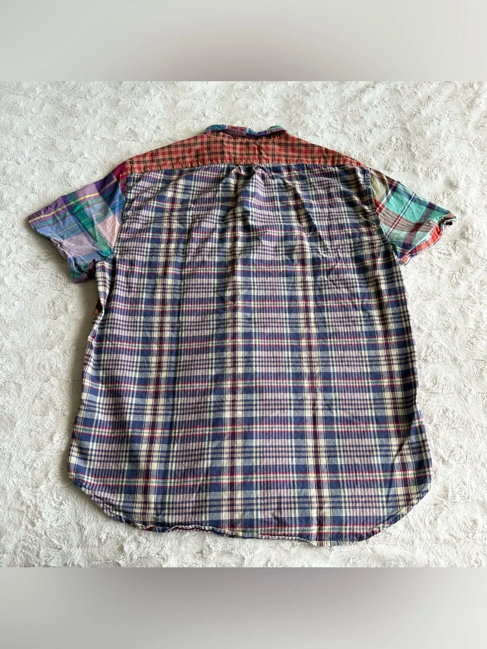 J Crew Patchwork Shirt Mens Large Multicolor Indian Madras Plaid Preppy Collared